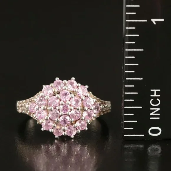 Sterling Silver Pink Sapphire & White Topaz Cluster Ring – Size 7.25 - Picture 2 of 3